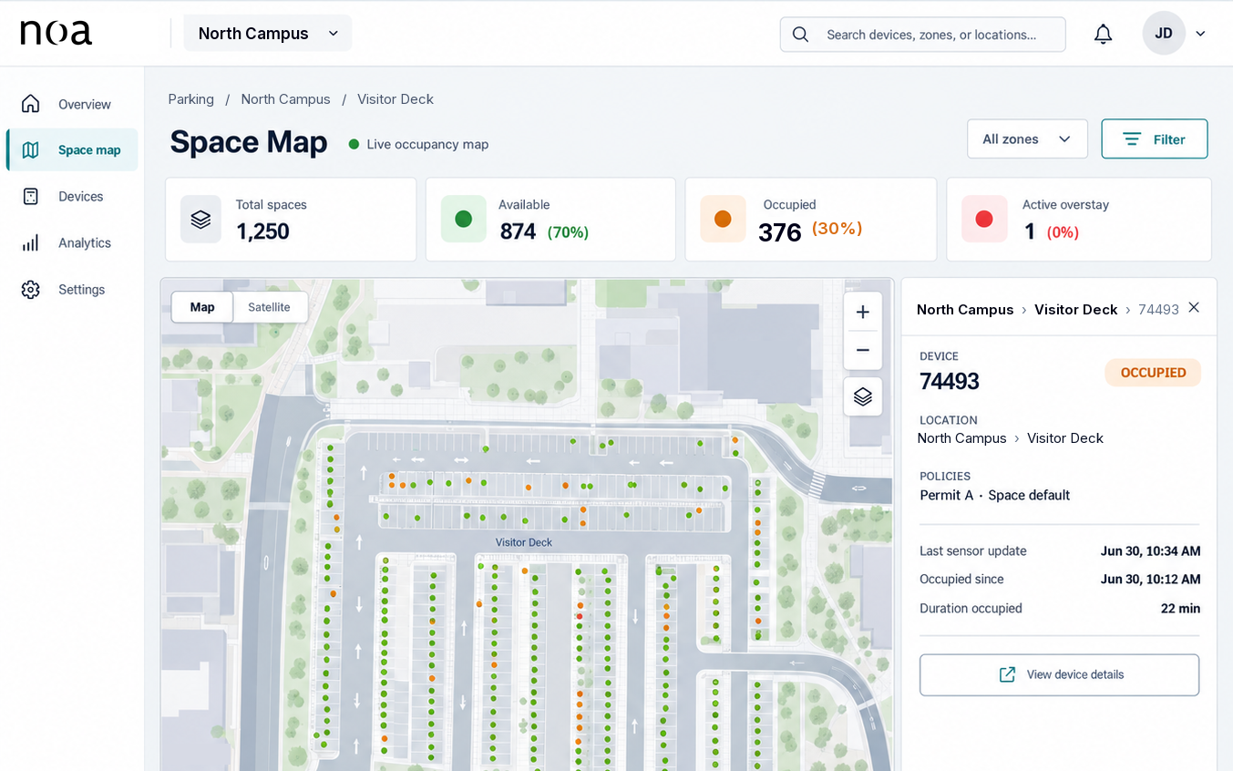 NOA platform: live map of monitored assets and bays